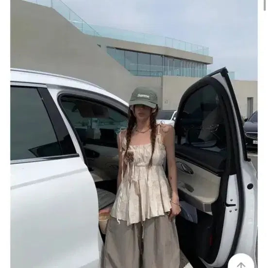 [BUNJANG] Linen Smock Frill Tank Top / 린넨 스모크 프릴나시 새상품