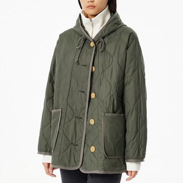 [BUNJANG] JAJU Women's Lightweight Puffer Hooded Jumper Khaki S / JAJU 자주 여성용 포켓 라이트 보온 후드 패딩 점퍼 경량 카키 S