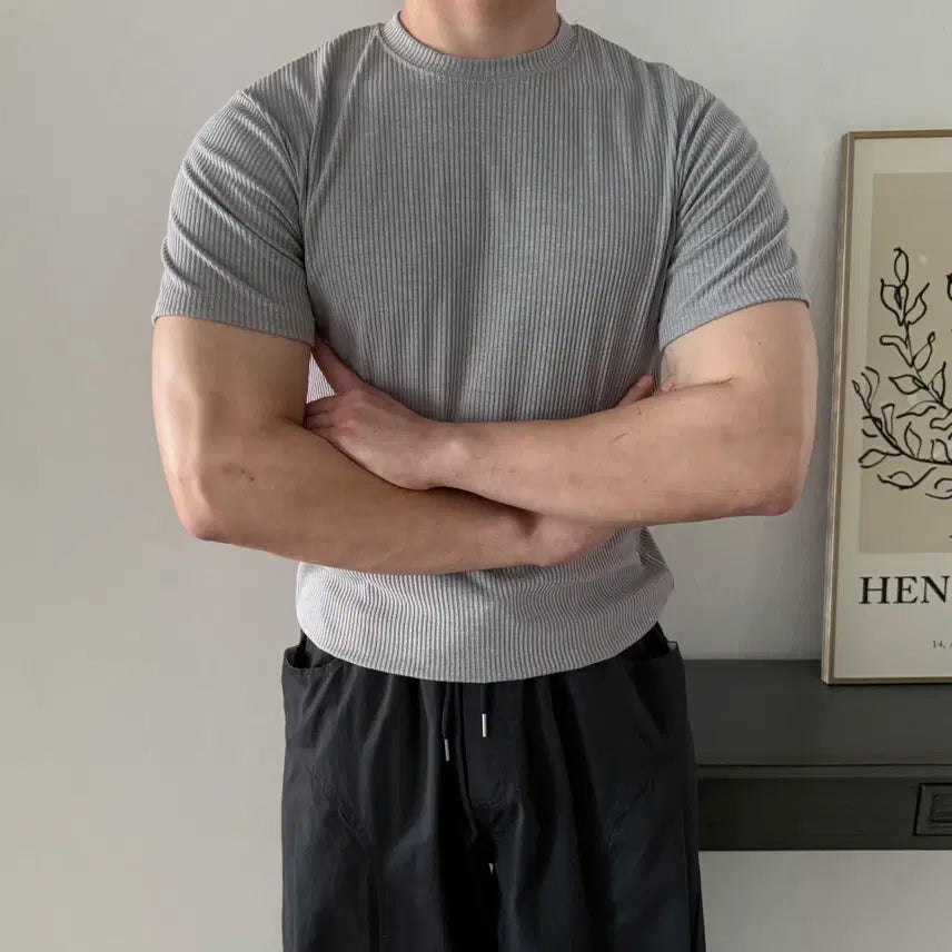 [BUNJANG] Men's Cropped Muscle Fit Short Sleeve T-Shirt / 크롭 남자 머슬핏 반팔