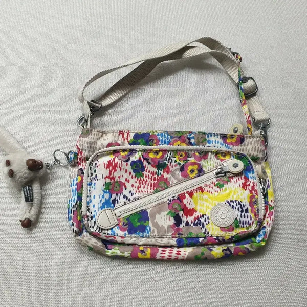 [BUNJANG] Kipling Flower Pattern Crossbody Bag with Keyring / 키플링 플라워패턴 크로스백 + 키링