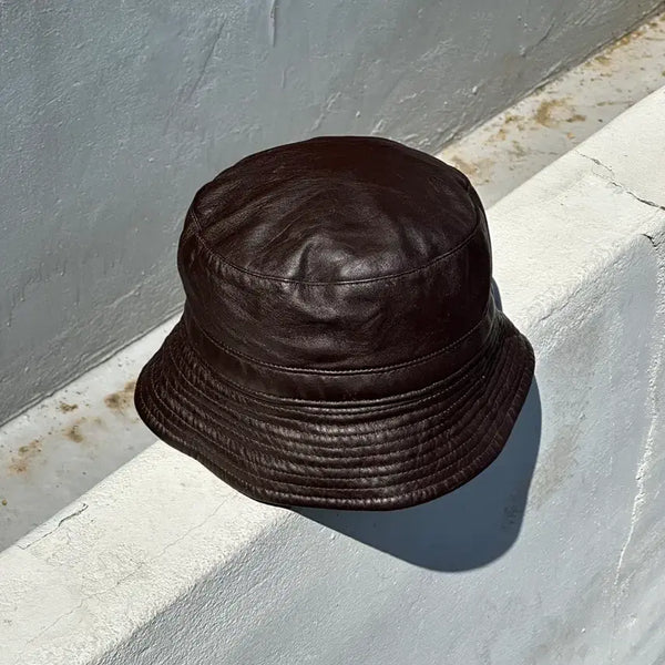 [BUNJANG] STUDIO KIKON Brown Vintage Leather Bucket Hat / [M] STUDIO KIKON 브라운 빈티지 가죽 버킷햇 모자