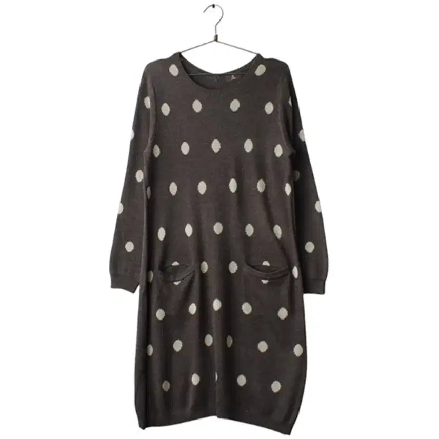 [BUNJANG] ALLUMETTE Dot Pattern Pocket Knit Dress / ALLUMETTE 50%울 빈티지도트패턴포켓니트원피스 라떼갸루 모리룩
