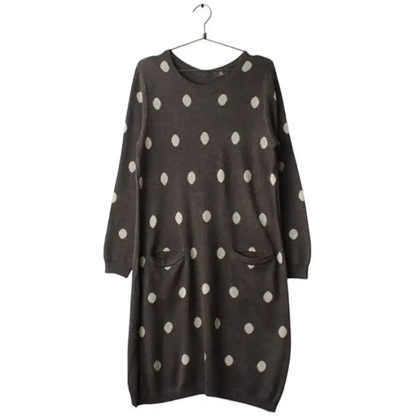 [BUNJANG] ALLUMETTE Dot Pattern Pocket Knit Dress / ALLUMETTE 50%울 빈티지도트패턴포켓니트원피스 라떼갸루 모리룩