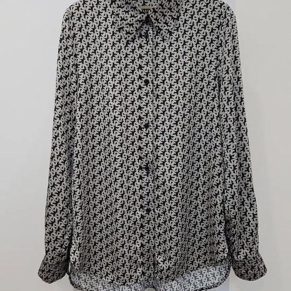 [BUNJANG] SYSTEM Geometric Pattern Silky Shirt Blouse / 시스템 로고 기하학 패턴 실키 셔츠 블라우스 55~77