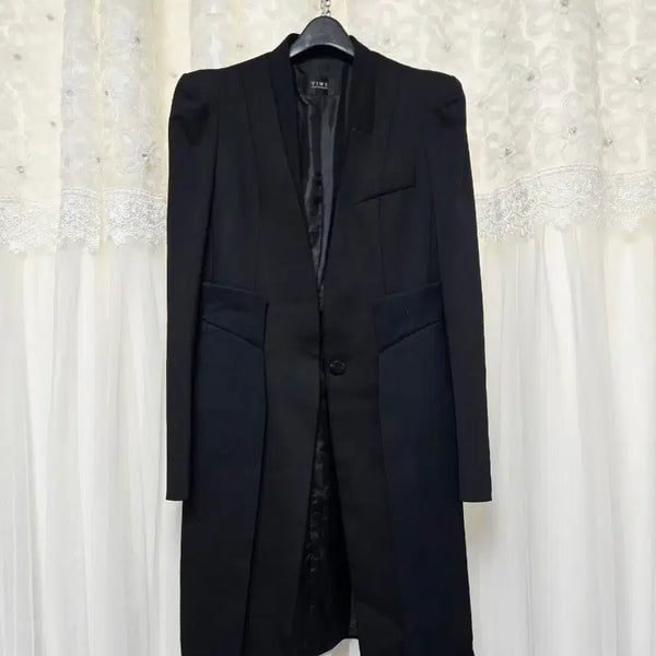 [BUNJANG] TIME Black Single-Button Long Coat Wool 100% / TIME 타임 블랙 롱 코트