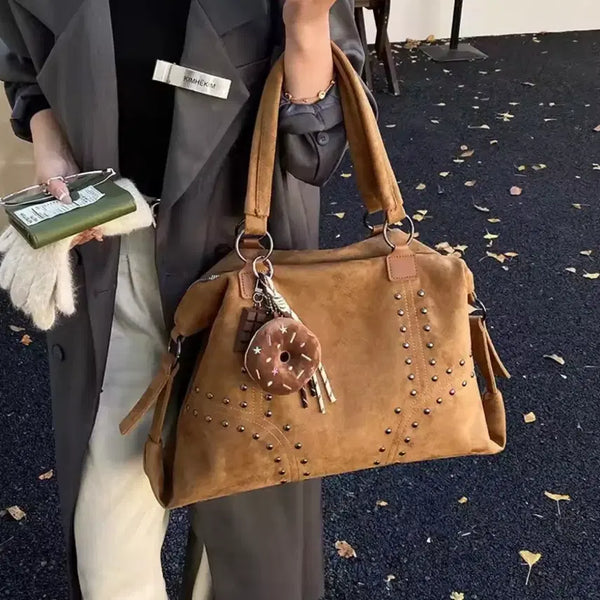 [BUNJANG] Suede Hobo Bag with Stud Details / 스웨이드 보부상 가방 스터드 포인트 가방