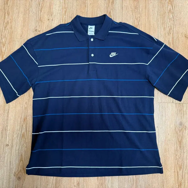 [BUNJANG] Nike Oversized Stripe Polo T-Shirt Navy / [M] 나이키 반팔 폴로 티셔츠 오버사이즈 스트라이프 네이비
