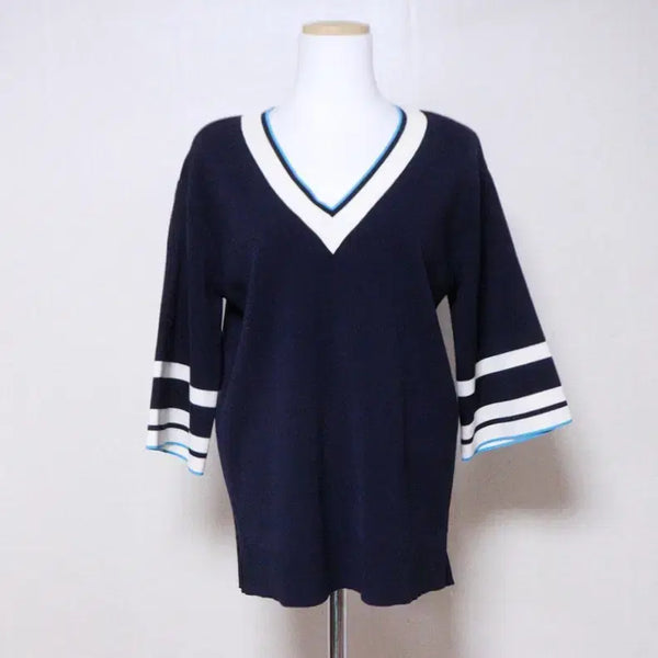 [BUNJANG] Beanpole Ladies Women's 55 Oversized Fit Knit Navy White Stripe / 빈폴레이디스 여성55 오버핏 니트 (2)