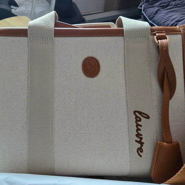 [BUNJANG] Loeuvre Woody Canvas Tote Bag - Ivory/Camel Brown (Unused) / 로브르 우디 캔버스 토트백 / 아이보리 CAMEL BROWN [미사용]