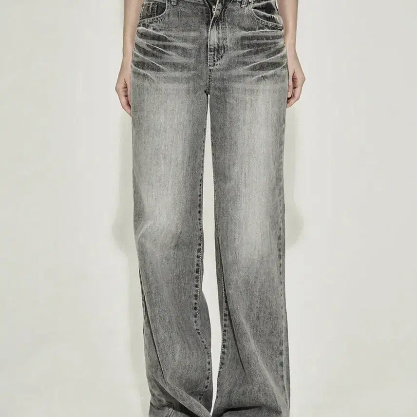 [BUNJANG] Synergene Straight Cat Wash Denim Pants Grey M / 시너진 바지 스트레이트 캣 워싱 데님 팬츠 그레이 M
