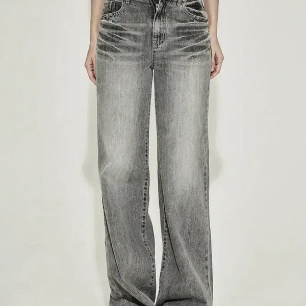 [BUNJANG] Synergene Straight Cat Wash Denim Pants Grey M / 시너진 바지 스트레이트 캣 워싱 데님 팬츠 그레이 M