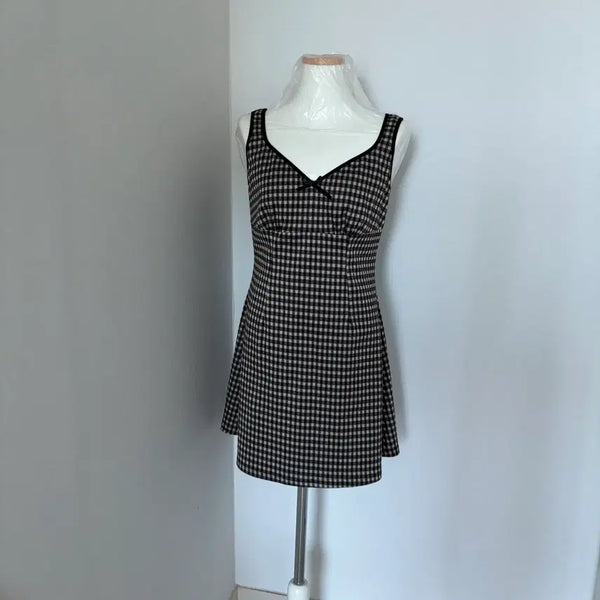 [BUNJANG] Gingham Check Bustier Mini Dress with Ribbon Detail / 깅엄체크 뷔스티에 미니 원피스 리본포인트