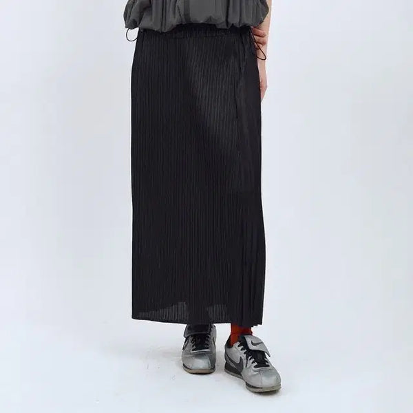 [BUNJANG] Fine Pleats Twist Panel Long Skirt Black / 피네플리츠 트위스트 패널 롱 스커트 블랙(새상품)