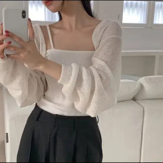 [BUNJANG] Linen Crop Bolero Cardigan / [새상품] 린넨 크롭 볼레로 가디건 살안타템