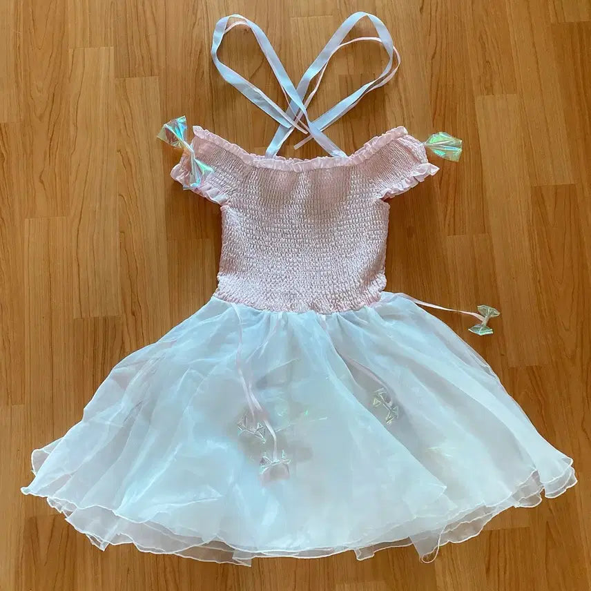 [BUNJANG] Swankiss Balletcore Idol Dress Pink Hologram Ribbon / 스완키스 발레코어 아이돌 원피스
