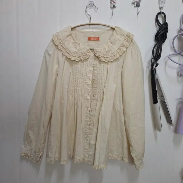 [BUNJANG] Vintage Japanese Blouse Yellow Lace Mori Girl Style / 일본 빈티지 블라우스 연노랑 레이스 모리걸