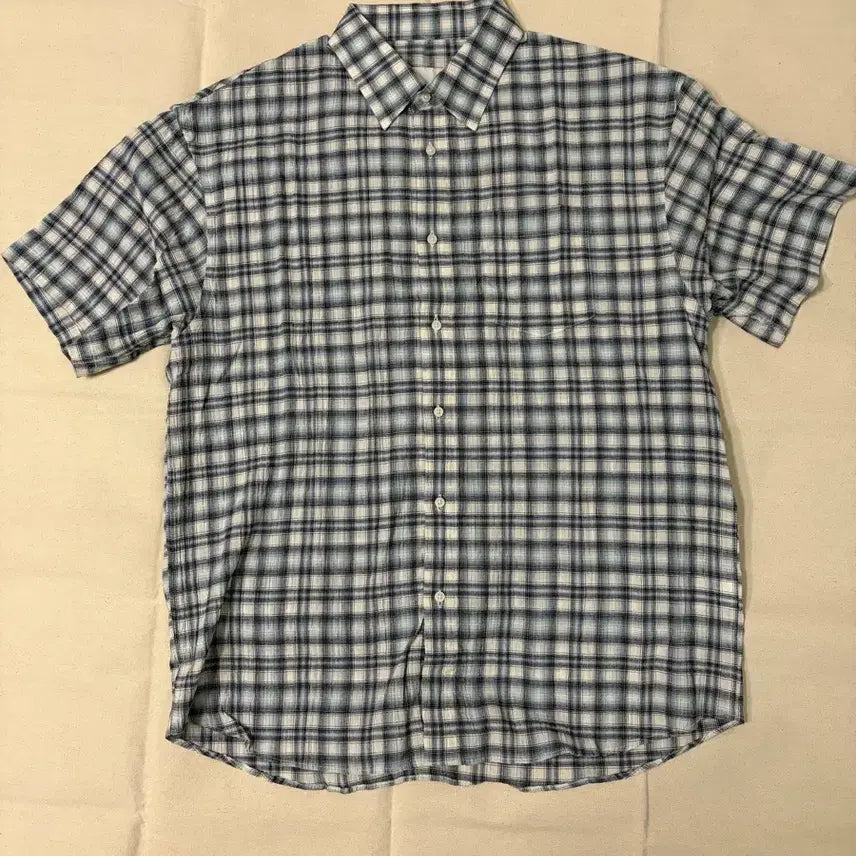 [BUNJANG] Perenne Blue Check Short Sleeve Shirt Size 1 / 퍼렌 블루체크 반팔셔츠 1사이즈