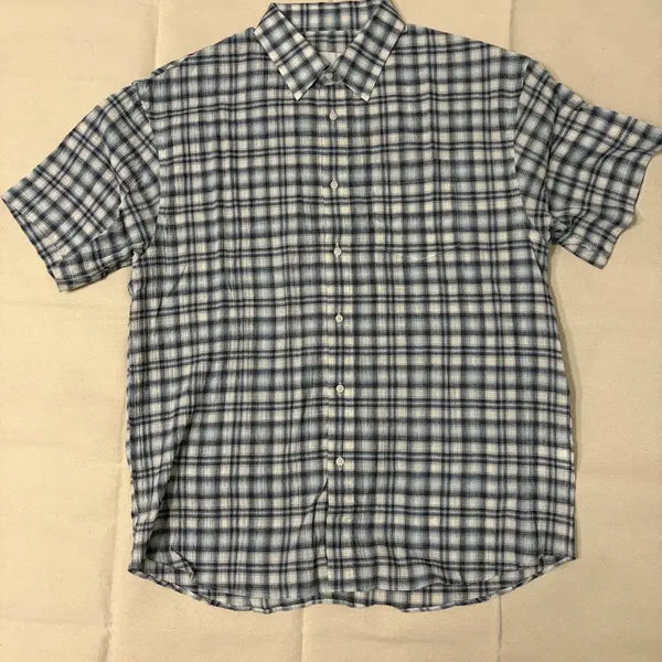 [BUNJANG] Perenne Blue Check Short Sleeve Shirt Size 1 / 퍼렌 블루체크 반팔셔츠 1사이즈