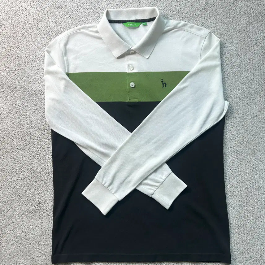 [BUNJANG] Hazzys Block Design Long Sleeve Polo Shirt / 헤지스 HAZZYS 블록 디자인 긴팔 카라티 100