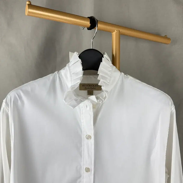 [BUNJANG] Burberry Frill Stand High Neck Ruffle Blouse UK 4 / UK4size ) 새상품 버버리 프릴스탠드 하이넥 러플 블라우스