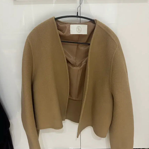 [BUNJANG] Ssonglabel Collarless Short Coat Beige / 쏭라벨 외국언니 카라리스 숏코트