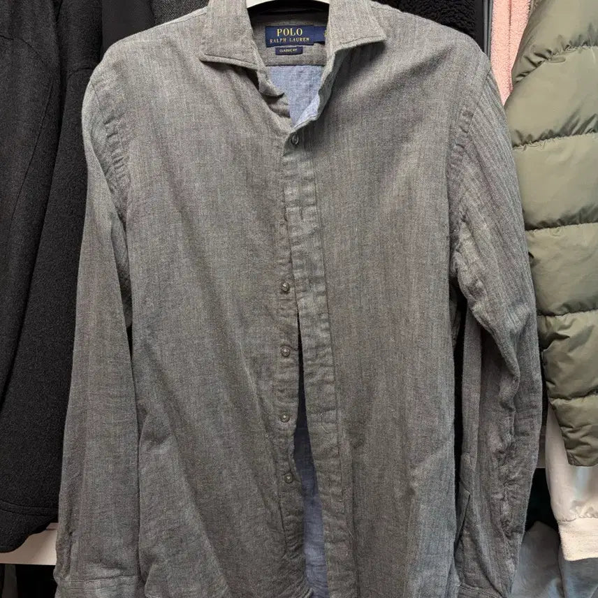 [BUNJANG] Polo Ralph Lauren Grey Wool Herringbone Shirt - Size S / 폴로 그레이 울 셔츠 S