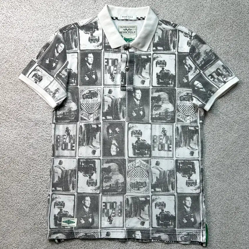 [BUNJANG] Beanpole Grand Prix Vintage All-Over Print Polo Shirt Slim Fit 100 / 빈폴 그랑프리 빈티지 전판 프린트 카라티 카라반팔 슬림핏 100