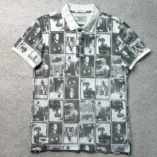 [BUNJANG] Beanpole Grand Prix Vintage All-Over Print Polo Shirt Slim Fit 100 / 빈폴 그랑프리 빈티지 전판 프린트 카라티 카라반팔 슬림핏 100