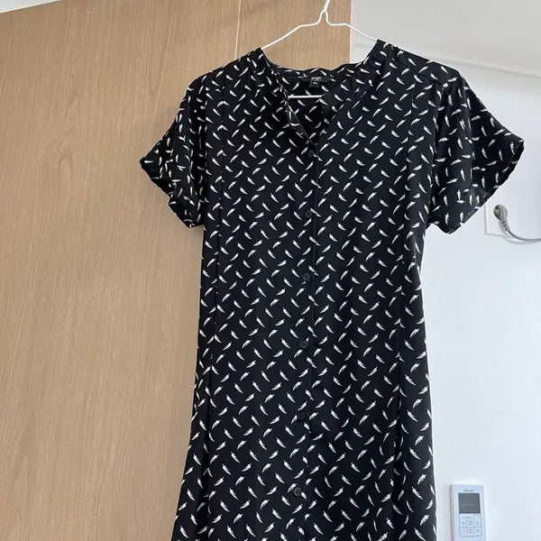 [BUNJANG] F2F Leaf Pattern Midi Dress / F2F 블랙 잎사귀 패턴 원피스