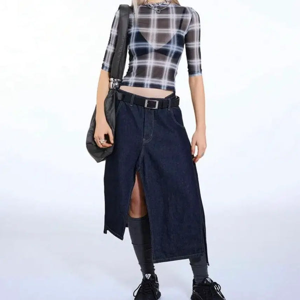 [BUNJANG] Denim Asymmetrical Long Skirt / 롱 데님 언발 스커트 m