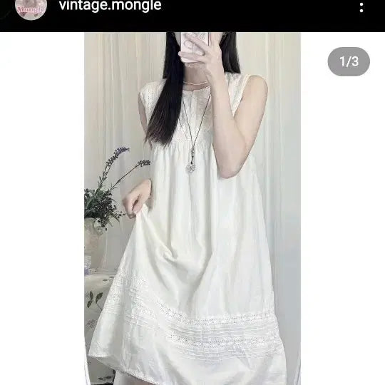 [BUNJANG] Monggeul Vintage Mori Girl Embroidered Sleeveless Dress - Summer Snap Photo / 몽글 빈티지 모리걸 자수 민소매원피스 여름스냅사진카메모리노가토카메스즈코