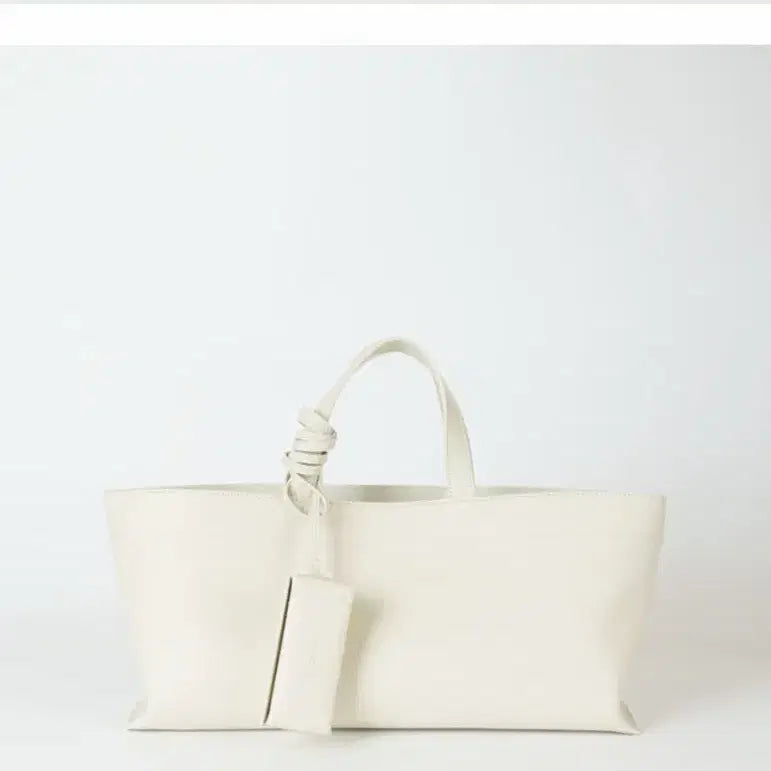 [BUNJANG] Necessary Wide Bag Medium & Lipstick Bag Set - Ivory, Medium Size, Cowhide / 네세서리 와이드백 미듐&립스틱백