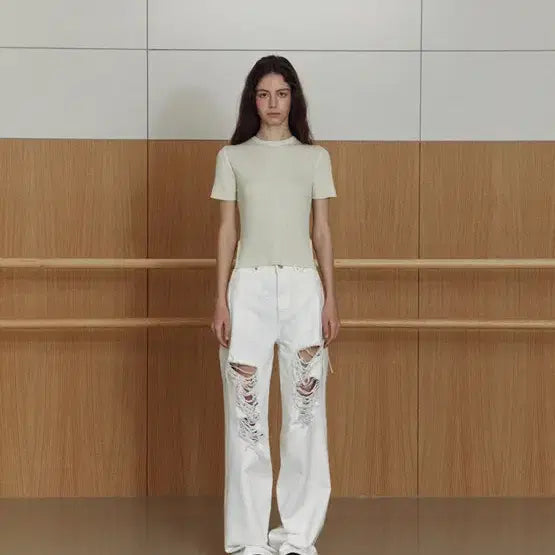 [BUNJANG] Le White Damage Wide Pants M / Le 르 화이트 데미지 와이드 팬츠 M