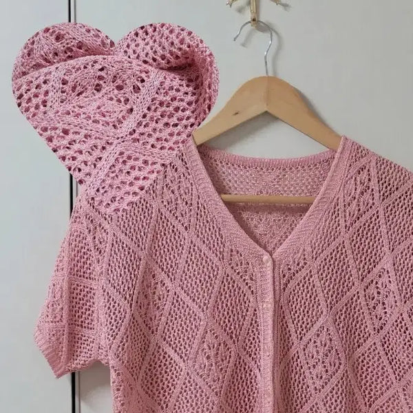 [BUNJANG] Vintage Mori Girl Crochet Short Sleeve Cardigan Net Knit Cardigan / 빈티지모리걸하구미 크로셰크로쉐반팔가디건 그물니트가디건 닛시스즈코마루카메