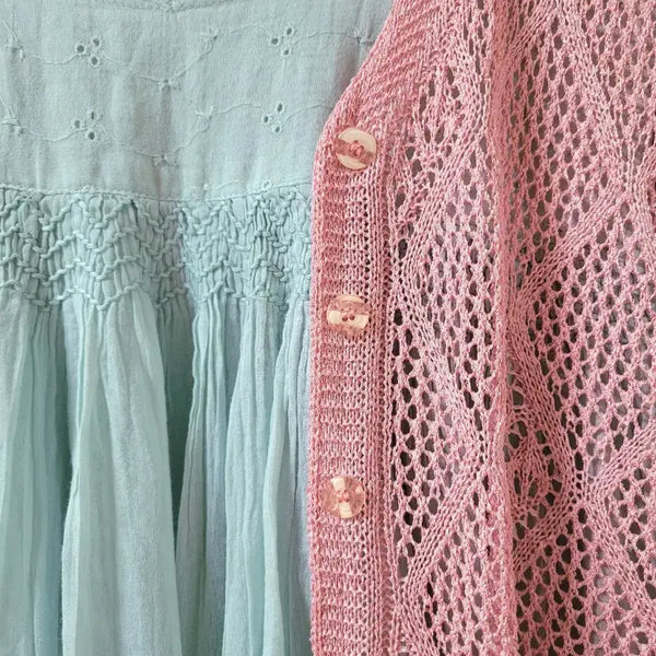 [BUNJANG] Vintage Mori Kei Crochet Short Sleeve Cardigan Net Knit / 빈티지모리걸하구미 크로셰크로쉐반팔가디건 그물니트가디건 닛시스즈코마루카메