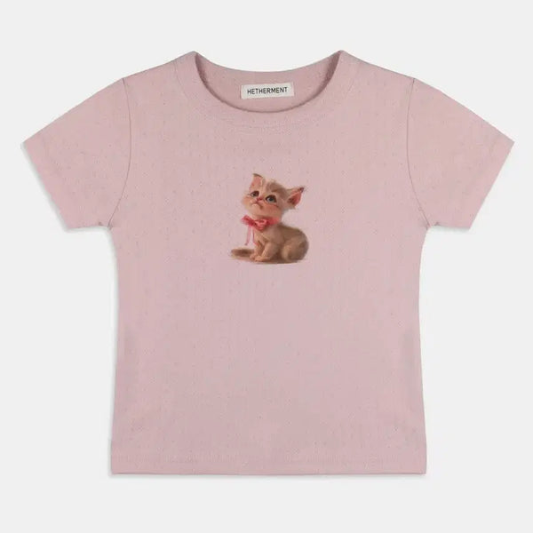[BUNJANG] Headment Fluffy Kitten T-Shirt Pink / 헤더먼트 fluffy kitten 티셔츠 핑크