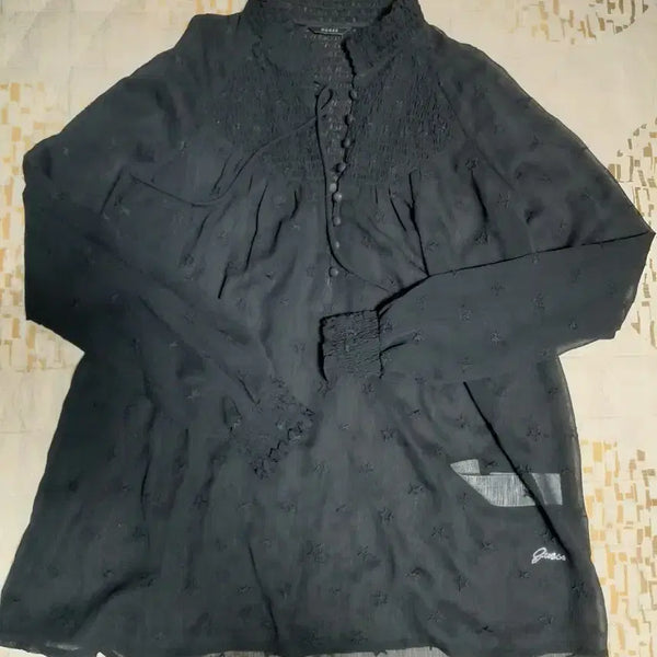 [BUNJANG] Guess Black Star Pattern See-Through Blouse / [상태최상] Guess 별 패턴 시스루 블라우스 블랙