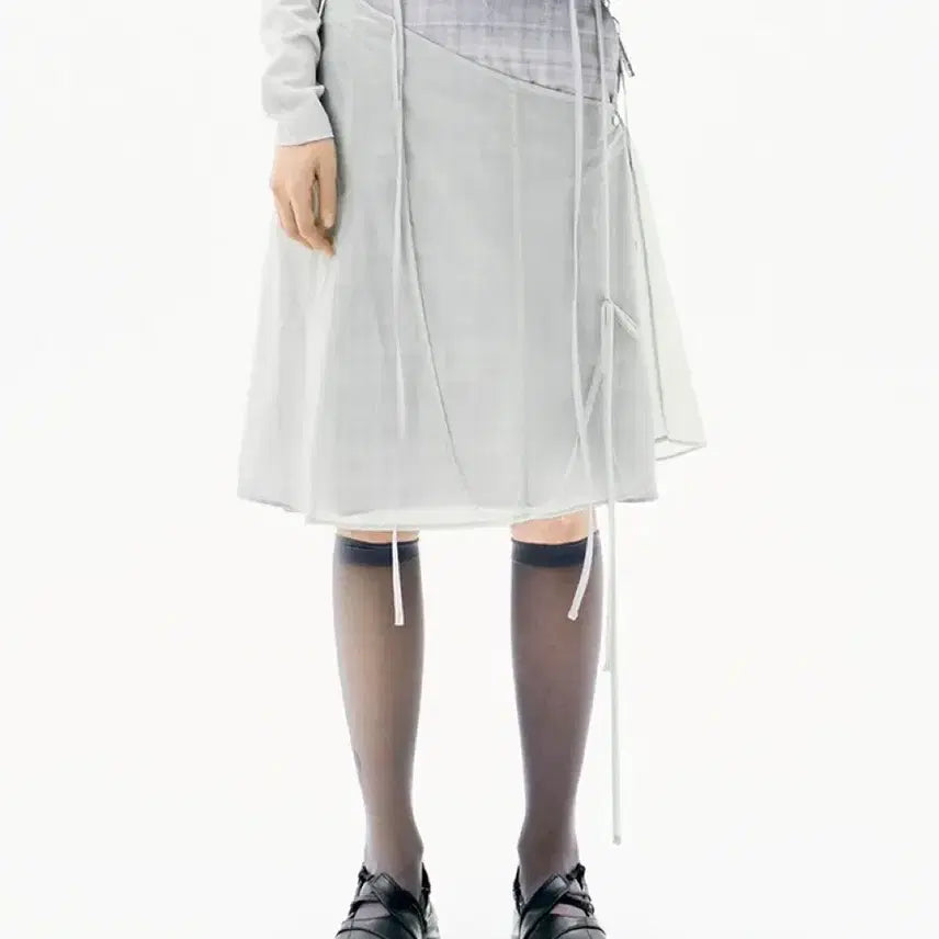 [BUNJANG] Ojos Layered Strap Flare Midi Skirt - Grey / 오호스 레이어드 스트랩 플레어 스커트