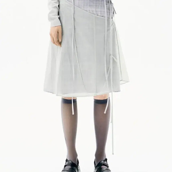 [BUNJANG] Ojos Layered Strap Flare Midi Skirt - Grey / 오호스 레이어드 스트랩 플레어 스커트