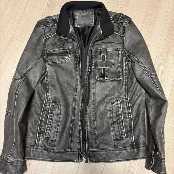 [BUNJANG] Vintage Black Faux Leather Jacket XL / 빈티지 흑청 인조 가죽 자켓 xl