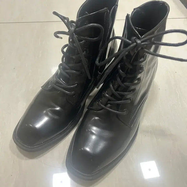 [BUNJANG] Black Lace-up Ankle Boots / 블랙 레이스업 앵클 부츠