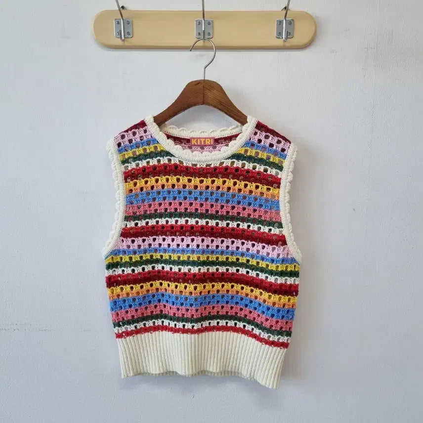 [BUNJANG] KITRI Rainbow Crochet Knit Vest / KITRI 키트리 무지개 크로셰 니트 조끼