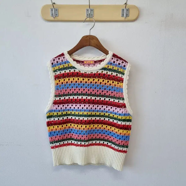 [BUNJANG] KITRI Rainbow Crochet Knit Vest / KITRI 키트리 무지개 크로셰 니트 조끼