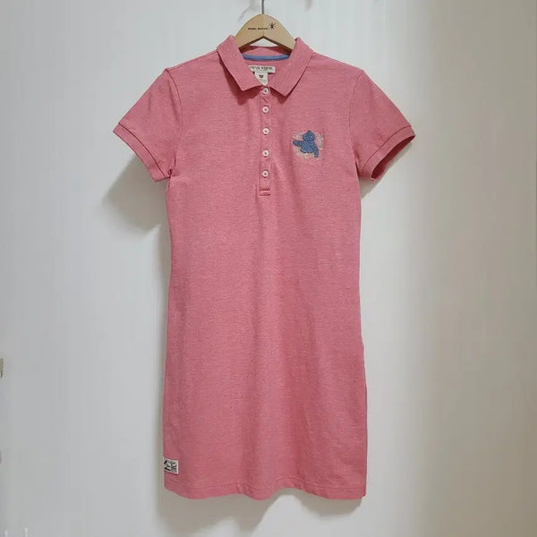 [BUNJANG] Teenie Weenie Women's Pink Bear Embroidery Pique Short Sleeve Dress (Size 55-66) / 여성55~66 티니위니 핑크 베어 자수 카라 면스판 피케 반팔 원피스SM