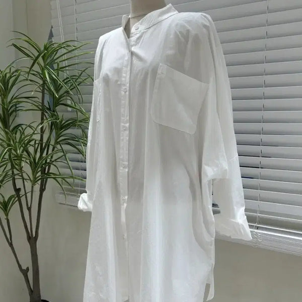 [BUNJANG] Oversized Boxy White Long Shirt / 오버핏 박스 화이트 롱 셔츠 남방