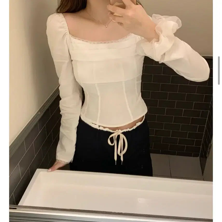 [BUNJANG] zaenio Clean Square Lace Blouse Ivory S / 제니오 zaenio 클린스퀘어 레이스 블라우스 s