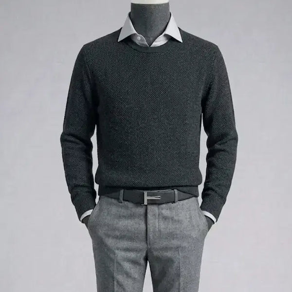 [BUNJANG] And Z by ZIOZIA Wool Blended Charcoal Waffle Knit Sweater / 지오지아 And Z/앤드지 울 블렌디드 차콜 크루넥 와플니트/100