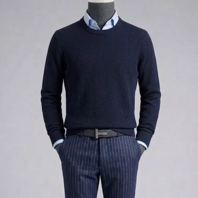 [BUNJANG] ZIOZIA & Z Wool Blended Waffle Knit Navy / 지오지아 And Z/앤드지 울 블렌디드 크루넥 와플니트 네이비/100