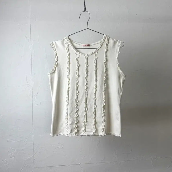 [BUNJANG] Coral Ruffle Sleeveless Top / Coral 프릴 슬리브리스