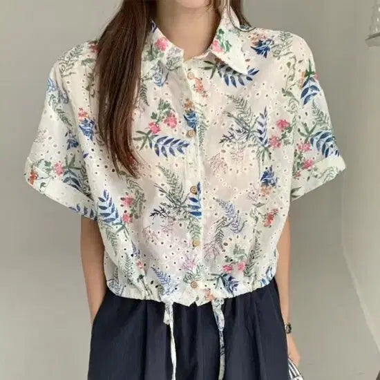 [BUNJANG] Studio White Flower Punch Eyelet Blouse / 스튜디오 화이트 플라워 펀칭 아일렛 블라우스